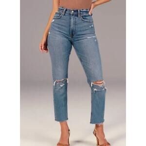 Abercrombie & Fitch Ankle Straight Ultra High Rise Distressed Jean Size 26 (2s)